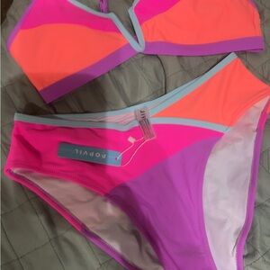 Popvil neon Women's Colorblock Bikini Set - Pink, Orange, Purple size Medium NWT